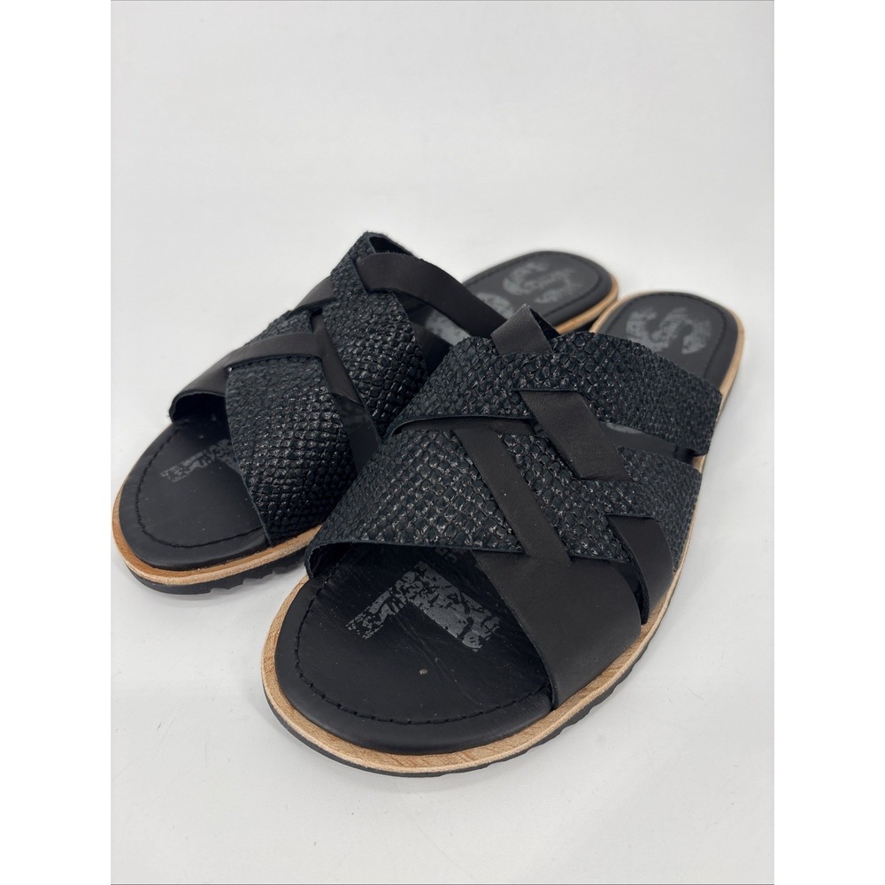 Sorel Ella Slide Sandals Women's 7.5 Black Leather Crisscross Strappy